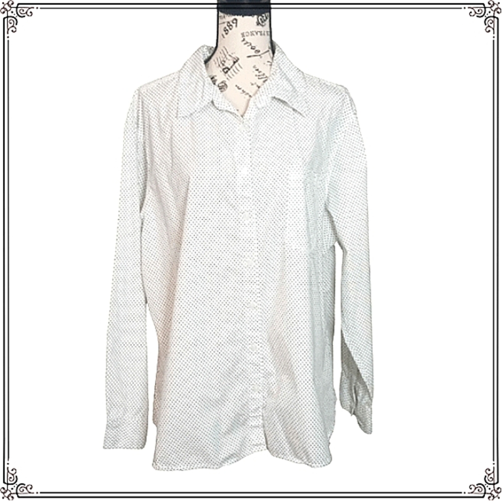 Per Se Micro Dot Button Down Cotton Top Size 2X